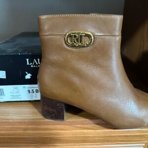 Lauren Ralph Lauren Brown Ankle Booties with Gold Accent